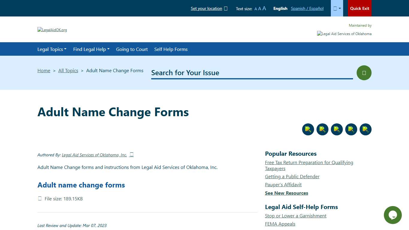 Adult Name Change Forms Welcome to Legal Aid Services of Oklahoma's guide to free legal help in Oklahoma.